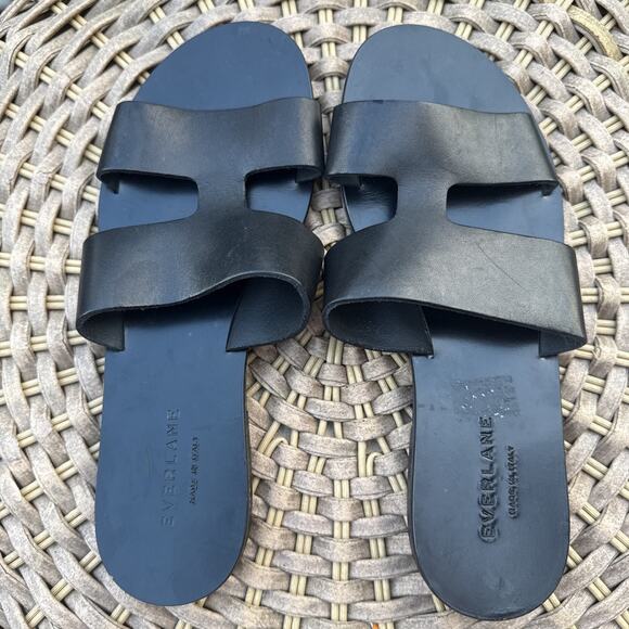 Everlane Black Leather Sandals Slides Women’s 7 Made In Italy - Picture 3 of 13
